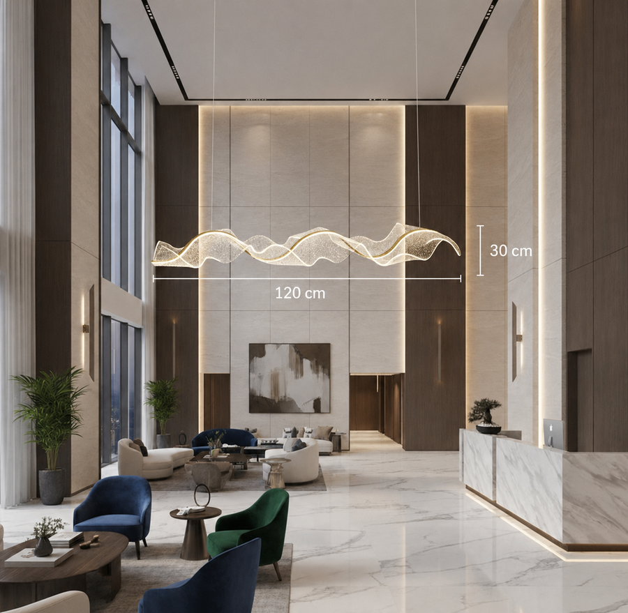 LED Chandelier with Remote Control, Suspended AMI 63W, Linear, Cold/Warm/Neutral light, Gold, Adjustable Height