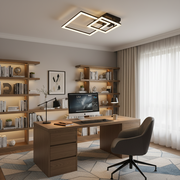 Lustra LED cu telecomanda BANDO 39W, 2 Patrate, Lumina Rece/Calda/Neutra, Dimabila, Negru, Metal si Acril