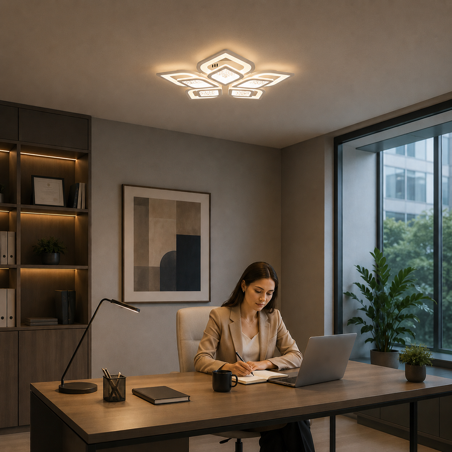 LED chandelier with remote control DALIA 96W, 5 Petals, Cold/Warm/Neutral light, Dimmable, White
