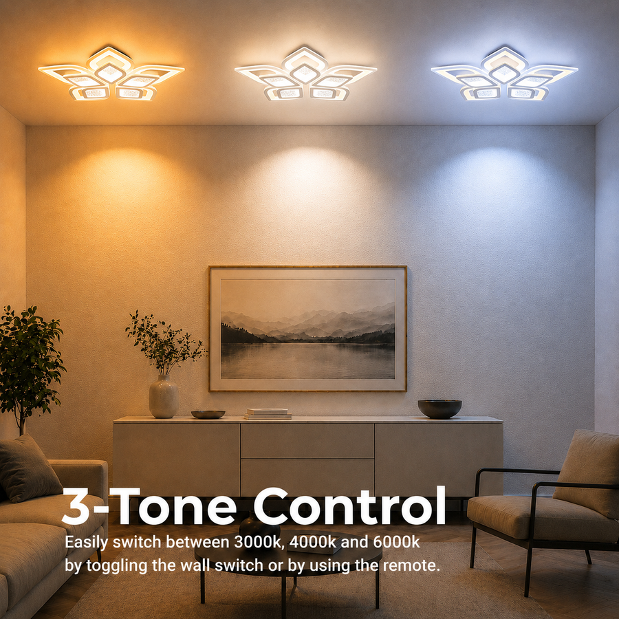 LED chandelier with remote control DALIA 96W, 5 Petals, Cold/Warm/Neutral light, Dimmable, White