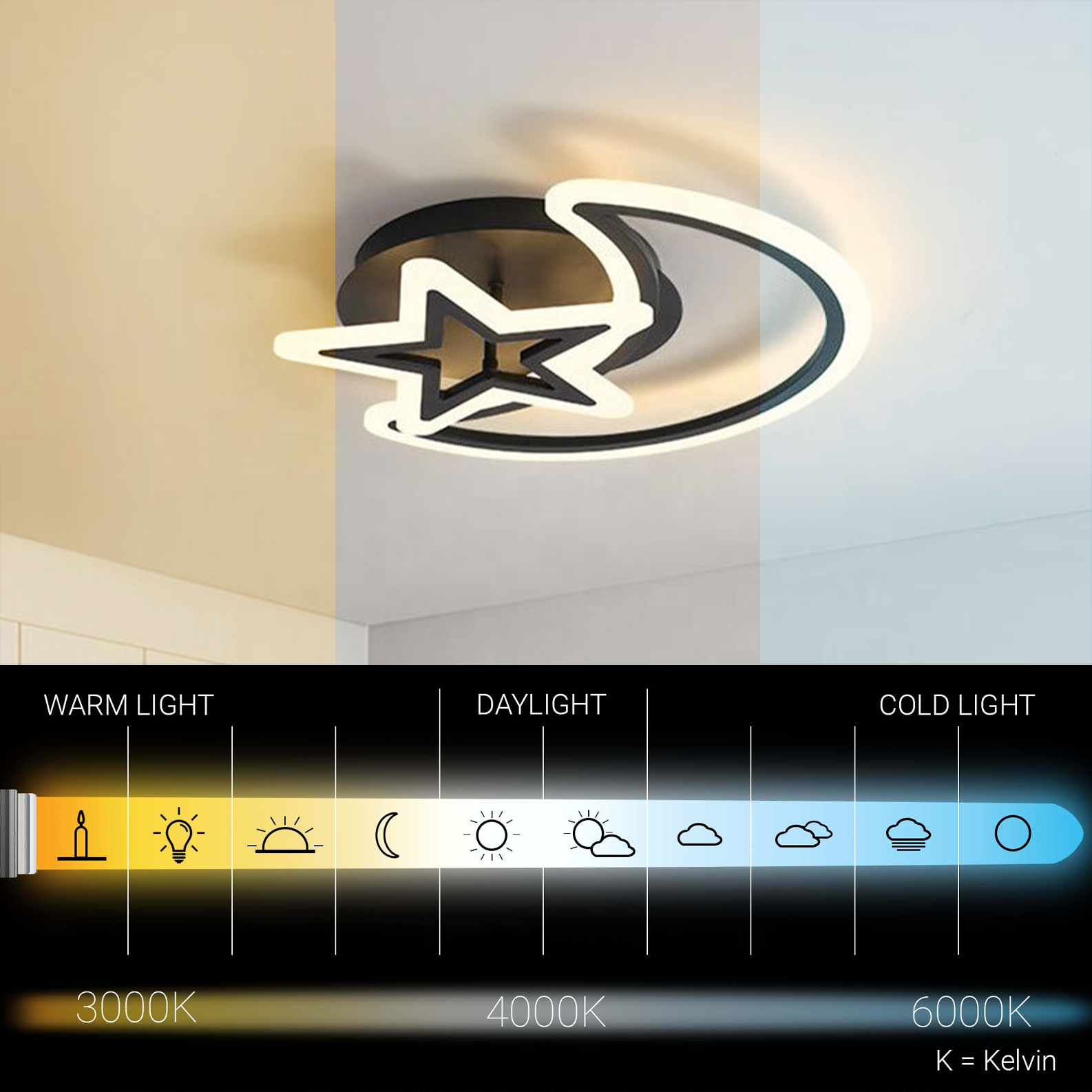 LED chandelier with remote control MOON AND STAR 59W, 2 Elements, Cold/Warm/Neutral light, Dimmable, Black LED chandeliers with remote control Default Title Alessandro Design