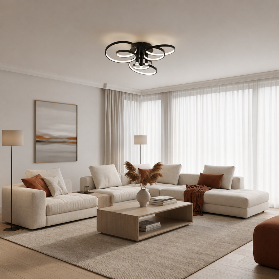 Lustra LED cu telecomanda ORMS Magno, 3000K/4000K/6000K, 146W, Metal și Plastic, Negru