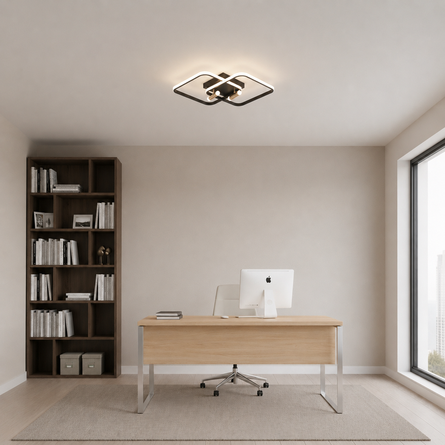 Lustra LED cu telecomanda SOLA, 2 surse, 3000K/4000K/6000K, 108W, Metal și Silicon, Negru