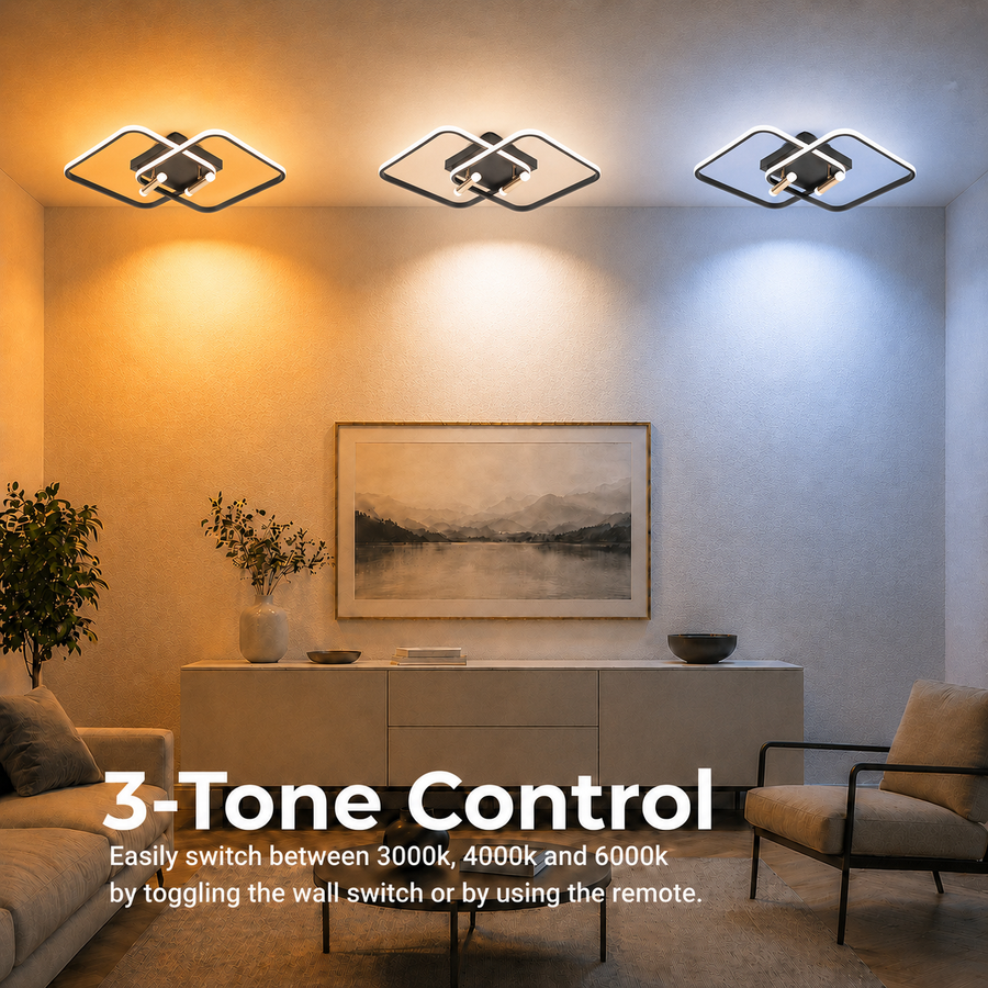 Lustra LED cu telecomanda SOLA, 2 surse, 3000K/4000K/6000K, 108W, Metal și Silicon, Negru