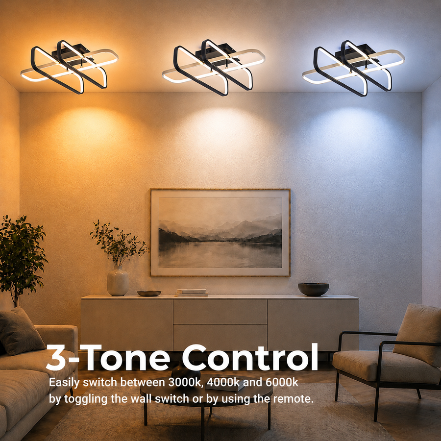 Lustra LED cu telecomanda TRANBERG, 3 surse(2negre+1auriu), 3000K/4000K/6000K, 152W, Metal și Plastic, Negru
