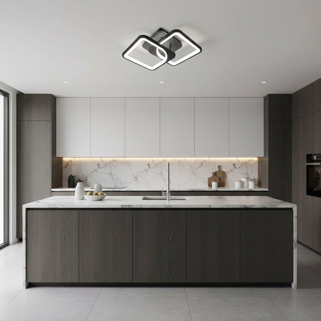 LED chandelier with remote control ZOE 27W, 2 Squares, Cold/Warm/Neutral light, Dimmable, Black LED chandeliers with remote control Default Title Alessandro Design