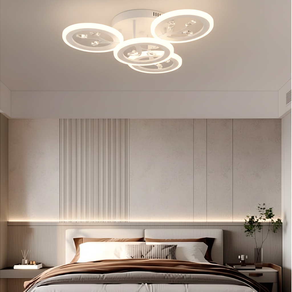 LED chandelier with remote control and crystal DAISY 53W, 4 Elements, Cold/Warm/Neutral light, Dimmable, White LED chandelier with remote control Default Title Alessandro Design