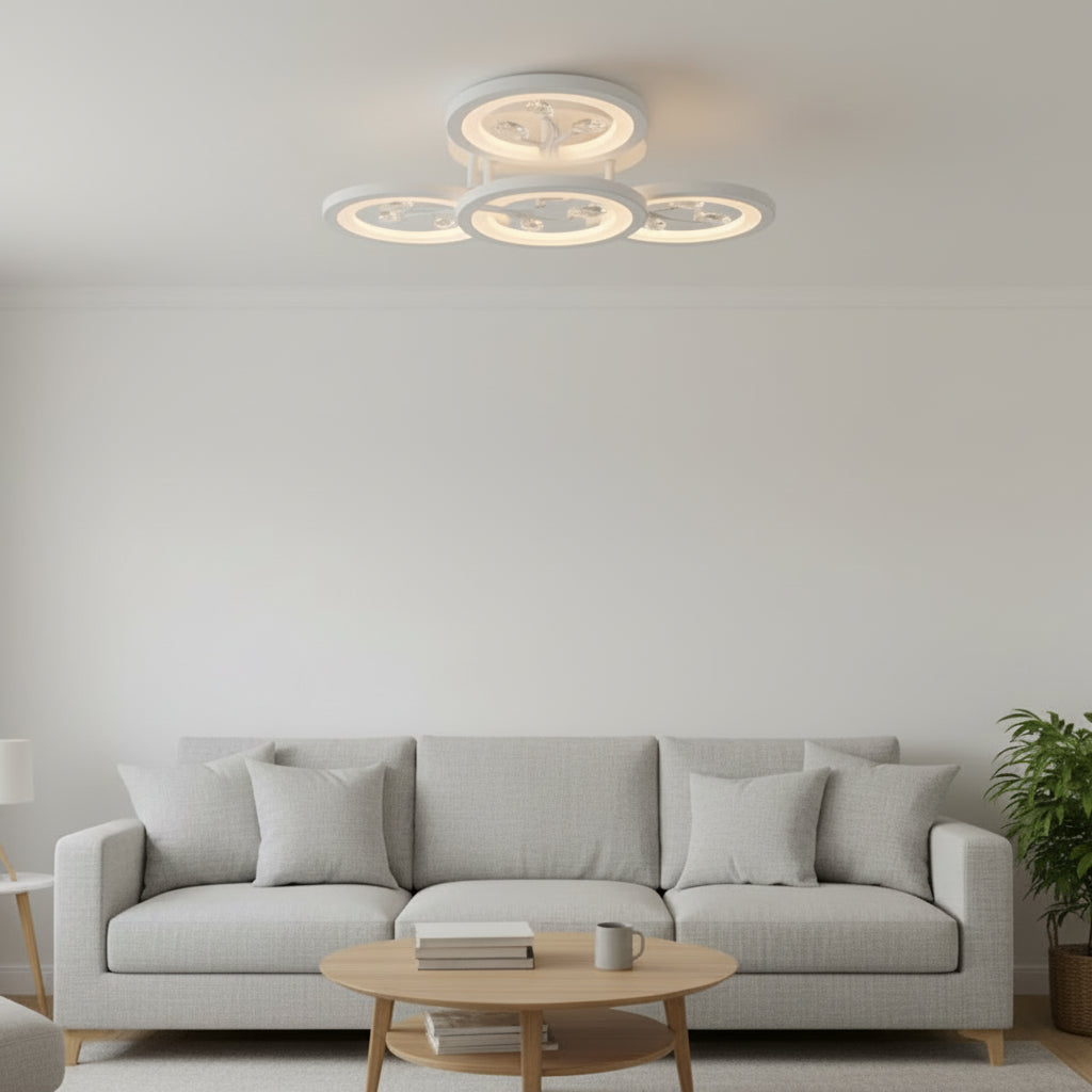 LED chandelier with remote control and crystal DAISY 53W, 4 Elements, Cold/Warm/Neutral light, Dimmable, White LED chandelier with remote control Default Title Alessandro Design