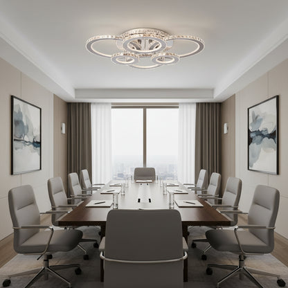 LED chandelier with remote control and crystal NOVA ROTONDA RGB 144W, 6 Circles, Cold/Warm/Neutral light, Dimmable, Shiny Chrome LED Chandeliers & Crystals Default Title Alessandro Design