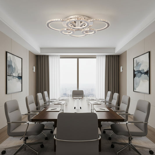 LED chandelier with remote control and crystal NOVA ROTONDA RGB 144W, 6 Circles, Cold/Warm/Neutral light, Dimmable, Shiny Chrome LED Chandeliers & Crystals Default Title Alessandro Design