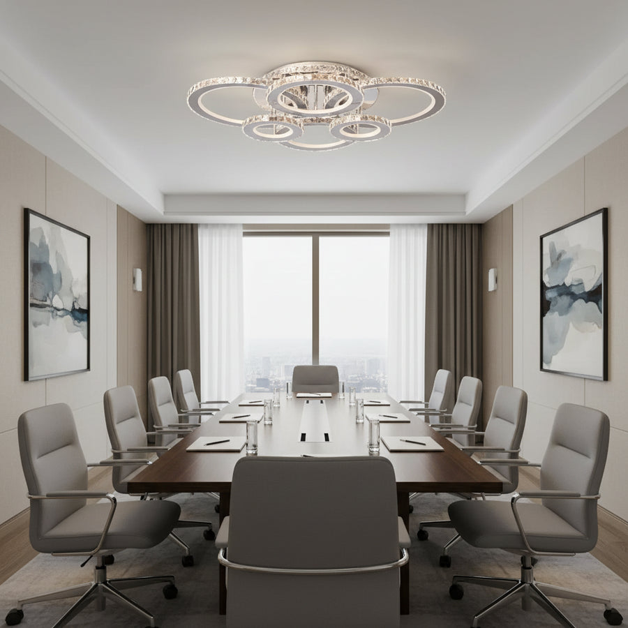 LED chandelier with remote control and crystal NOVA ROTONDA RGB 144W, 6 Circles, Cold/Warm/Neutral light, Dimmable, Shiny Chrome LED Chandeliers & Crystals Default Title Alessandro Design