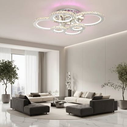 LED chandelier with remote control and crystal NOVA ROTONDA RGB 144W, 6 Circles, Cold/Warm/Neutral light, Dimmable, Shiny Chrome LED Chandeliers & Crystals Default Title Alessandro Design