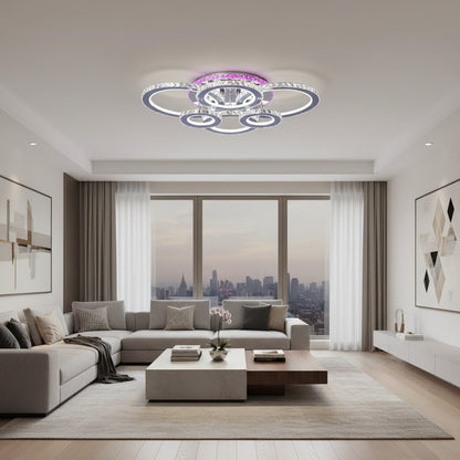 LED chandelier with remote control and crystal NOVA ROTONDA RGB 144W, 6 Circles, Cold/Warm/Neutral light, Dimmable, Shiny Chrome LED Chandeliers & Crystals Default Title Alessandro Design