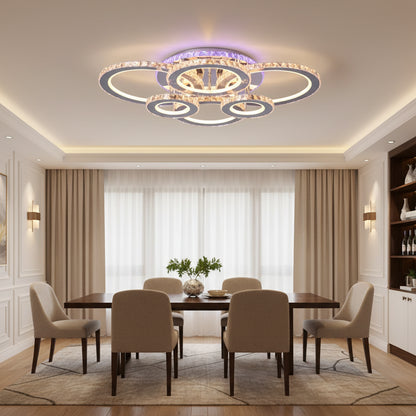 LED chandelier with remote control and crystal NOVA ROTONDA RGB 144W, 6 Circles, Cold/Warm/Neutral light, Dimmable, Shiny Chrome LED Chandeliers & Crystals Default Title Alessandro Design
