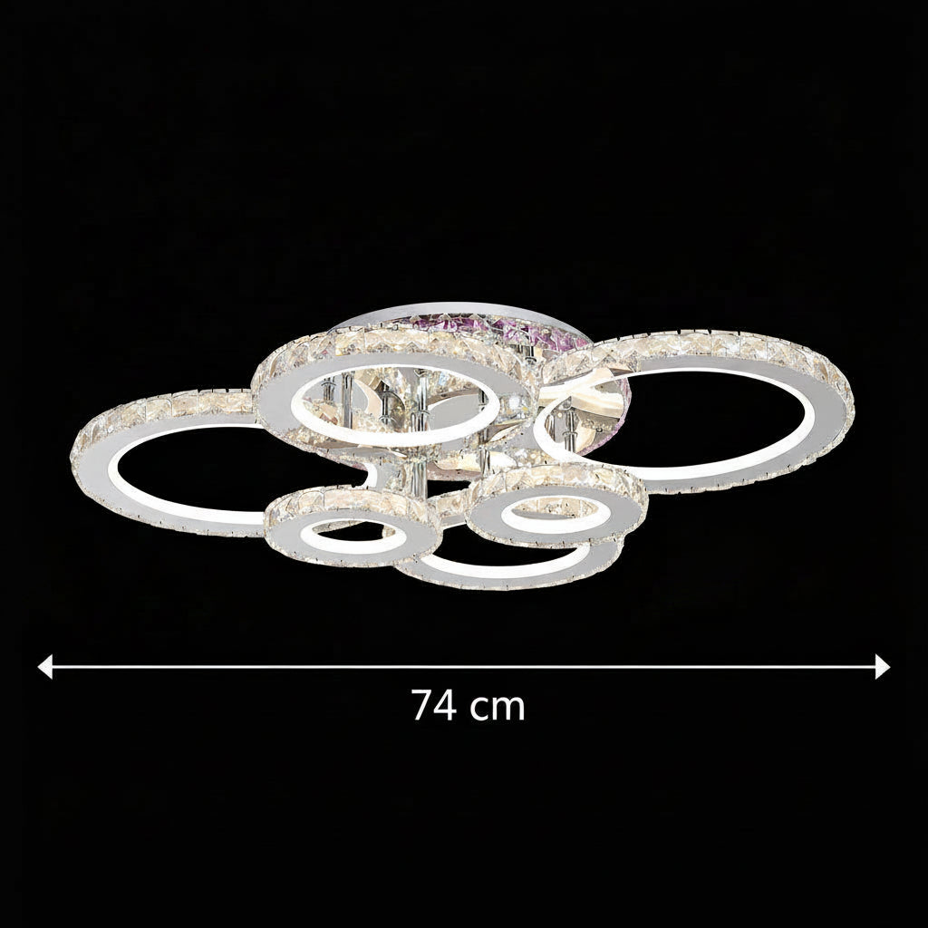 LED chandelier with remote control and crystal NOVA ROTONDA RGB 144W, 6 Circles, Cold/Warm/Neutral light, Dimmable, Shiny Chrome LED Chandeliers & Crystals Default Title Alessandro Design
