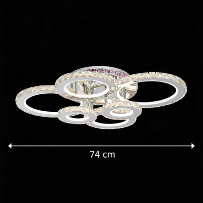 LED chandelier with remote control and crystal NOVA ROTONDA RGB 144W, 6 Circles, Cold/Warm/Neutral light, Dimmable, Shiny Chrome LED Chandeliers & Crystals Default Title Alessandro Design
