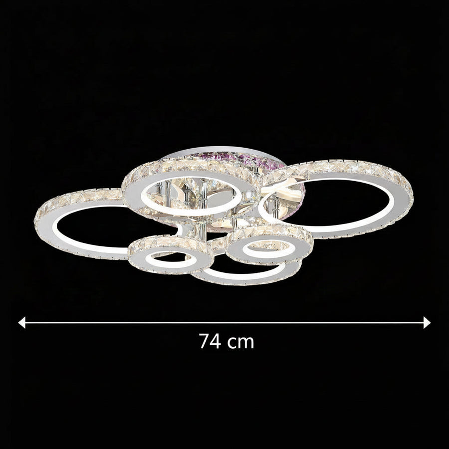 LED chandelier with remote control and crystal NOVA ROTONDA RGB 144W, 6 Circles, Cold/Warm/Neutral light, Dimmable, Shiny Chrome LED Chandeliers & Crystals Default Title Alessandro Design