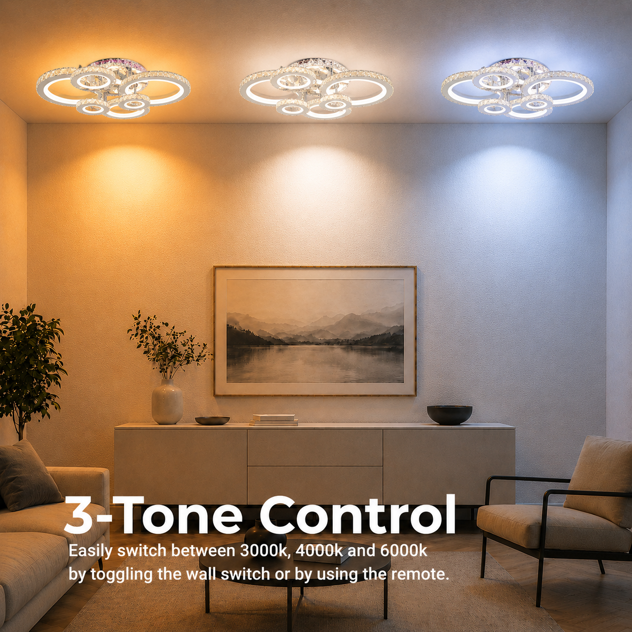 LED chandelier with remote control and crystal NOVA ROTONDA RGB 144W, 6 Circles, Cold/Warm/Neutral light, Dimmable, Shiny Chrome LED Chandeliers & Crystals Default Title Alessandro Design
