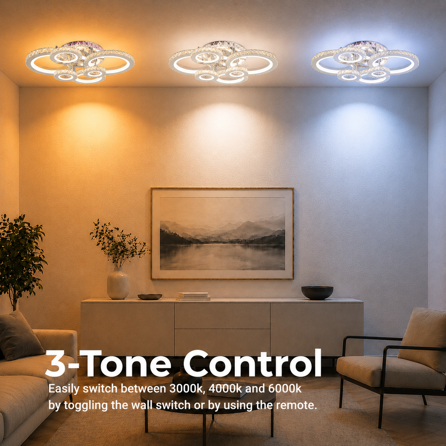 LED chandelier with remote control and crystal NOVA ROTONDA RGB 144W, 6 Circles, Cold/Warm/Neutral light, Dimmable, Shiny Chrome LED Chandeliers & Crystals Default Title Alessandro Design