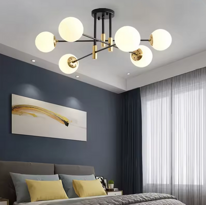 Round White Globe Chandelier, PENTHOUSE Lounge, 6xE27, Black / Gold, Metal Modern Chandeliers Default Title Alessandro Design