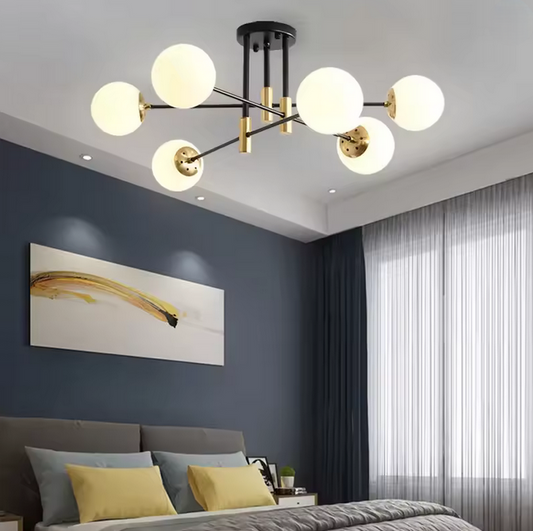 Round White Globe Chandelier, PENTHOUSE Lounge, 6xE27, Black / Gold, Metal Modern Chandeliers Default Title Alessandro Design