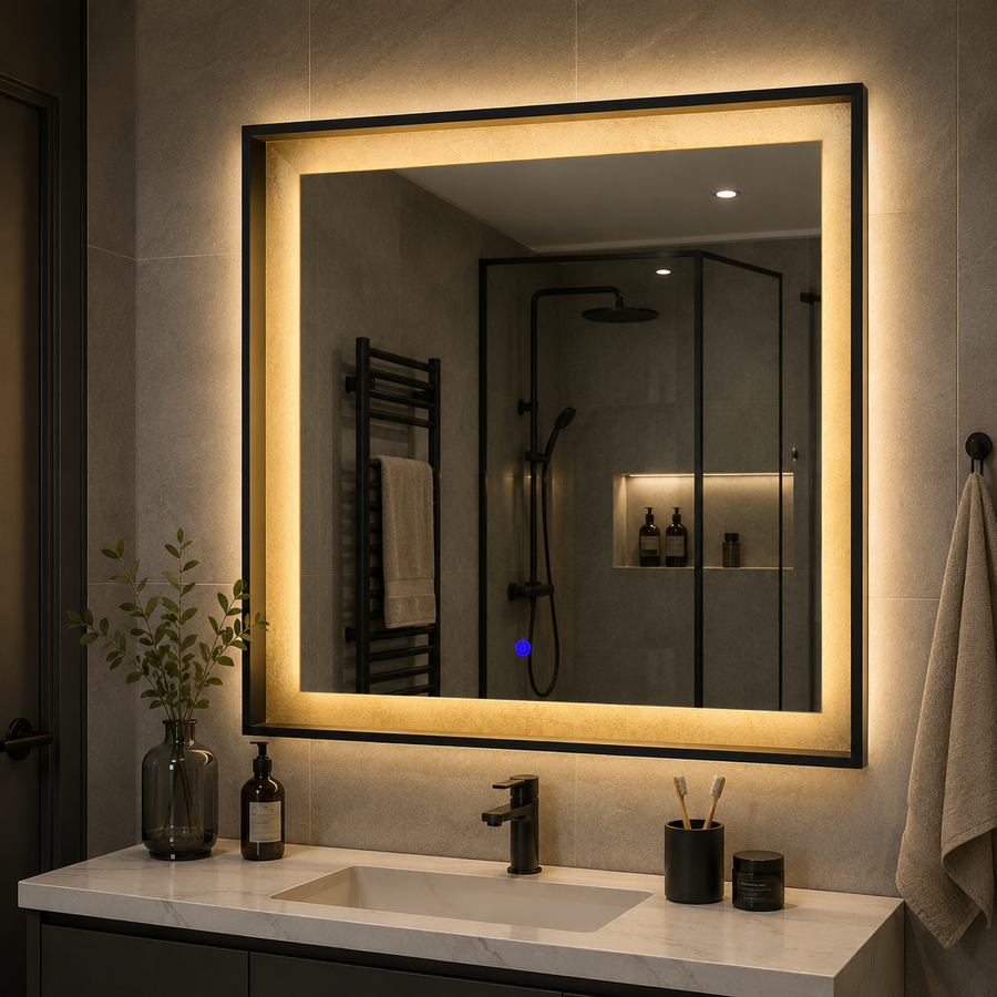 Giga LED mirror, 80x60cm, Silver, Touch, 6000K light
