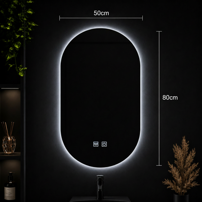 Oval LED Mirror, 50X80cm, E14S/50X80, Touch, Demister System