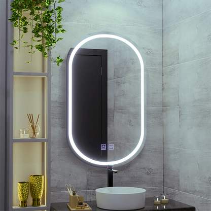 Oval LED Mirror 50X80cm, Velara Touch, Demister System, Dimmable, Cold Light 6000K