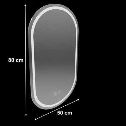 Oval LED Mirror 50X80cm, Velara Touch, Demister System, Dimmable, Cold Light 6000K
