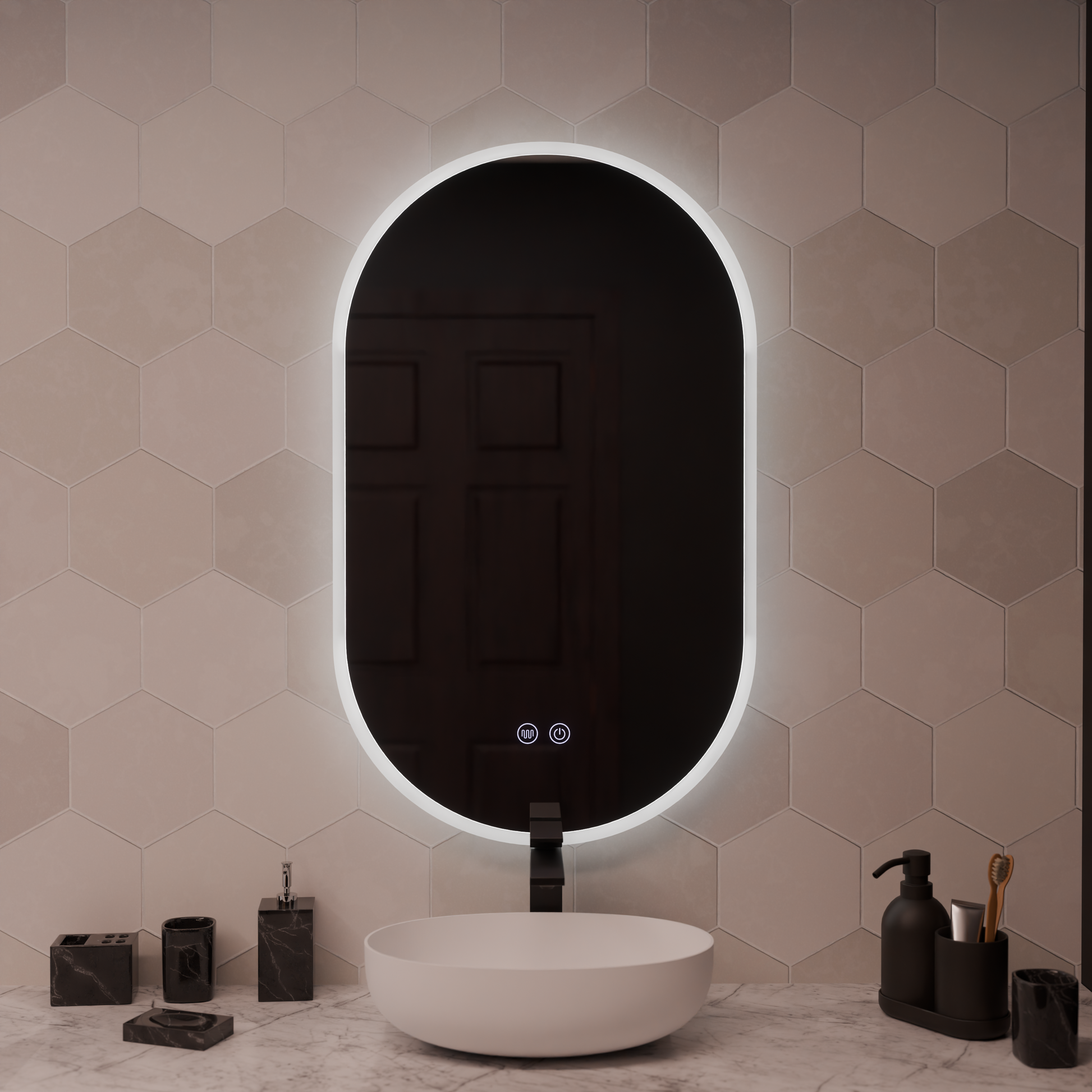 Oglinda LED Ovala 60x80cm Llexort, Touch, Sistem Dezaburire, Dimabila Oglinzi Korman E Default Title Alessandro Design