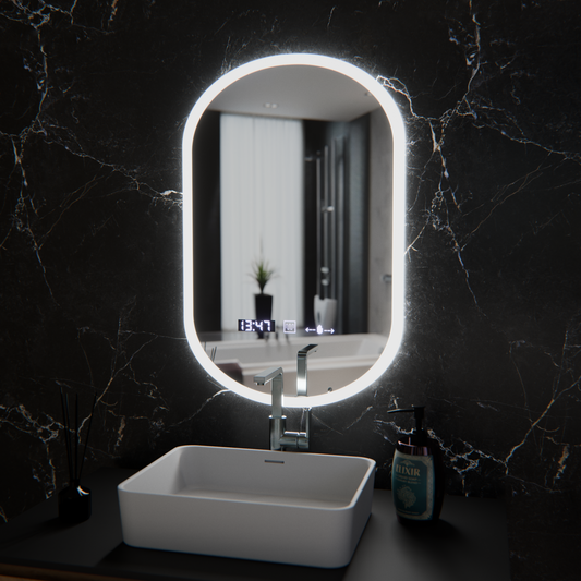 Oval LED Mirror, 50x80cm, Lucia Marcello Sensor, Demister System, Clock & Thermometer, Dimabila Marcello Mirrors Default Title Alessandro Design