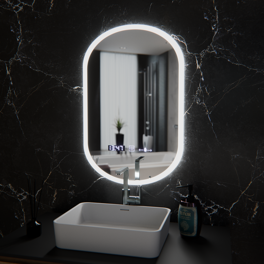 Oval LED Mirror, 50x80cm, Lucia Marcello Sensor, Demister System, Clock & Thermometer, Dimabila Marcello Mirrors Default Title Alessandro Design