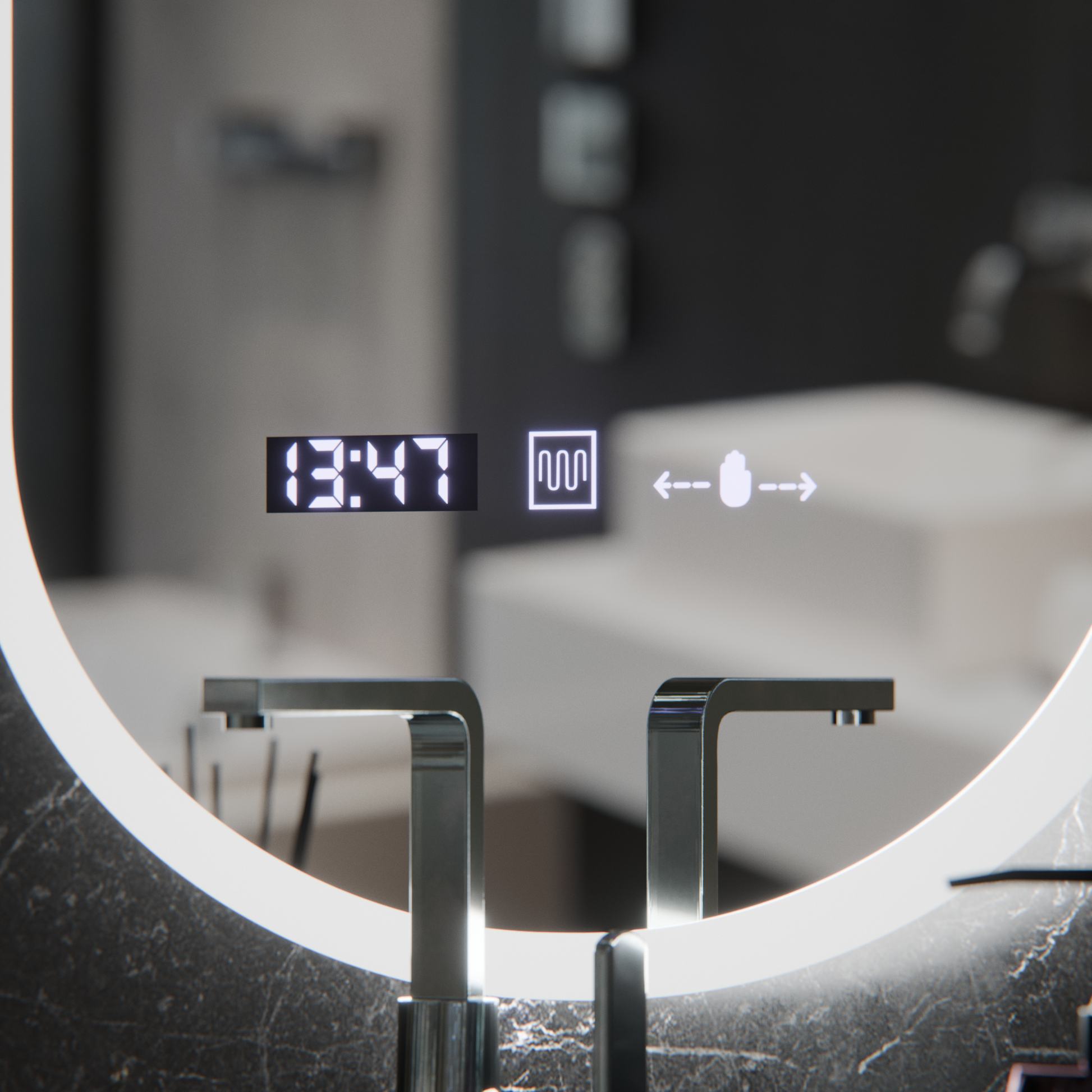 Oval LED Mirror, 50x80cm, Lucia Marcello Sensor, Demister System, Clock & Thermometer, Dimabila Marcello Mirrors Default Title Alessandro Design