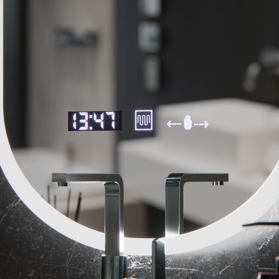 Oval LED Mirror, 50x80cm, Lucia Marcello Sensor, Demister System, Clock & Thermometer, Dimabila Marcello Mirrors Default Title Alessandro Design