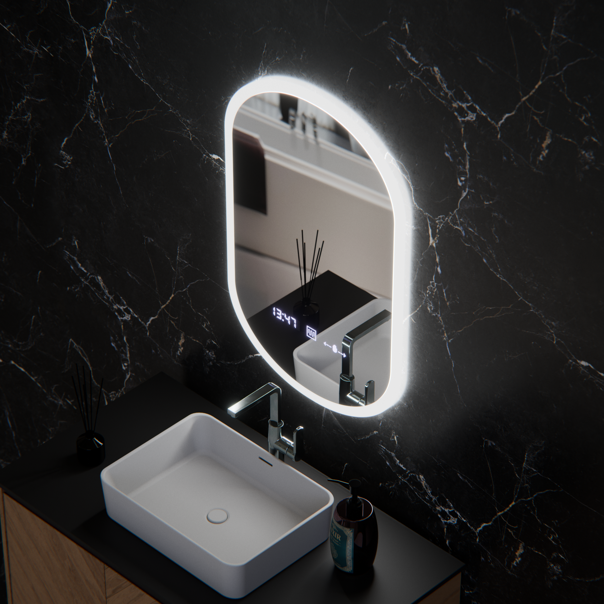 Oval LED Mirror, 50x80cm, Lucia Marcello Sensor, Demister System, Clock & Thermometer, Dimabila Marcello Mirrors Default Title Alessandro Design