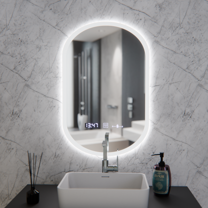 Oval LED Mirror, 50x80cm, Lucia Marcello Sensor, Demister System, Clock & Thermometer, Dimabila Marcello Mirrors Default Title Alessandro Design
