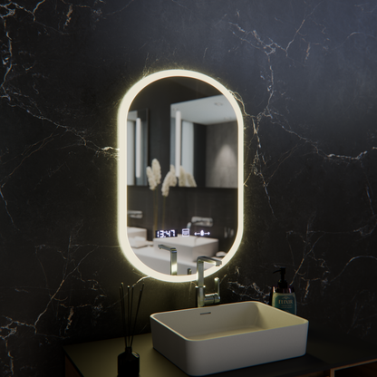 Oval LED Mirror, 50x80cm, Lucia Marcello Sensor, Demister System, Clock & Thermometer, Dimabila Marcello Mirrors Default Title Alessandro Design