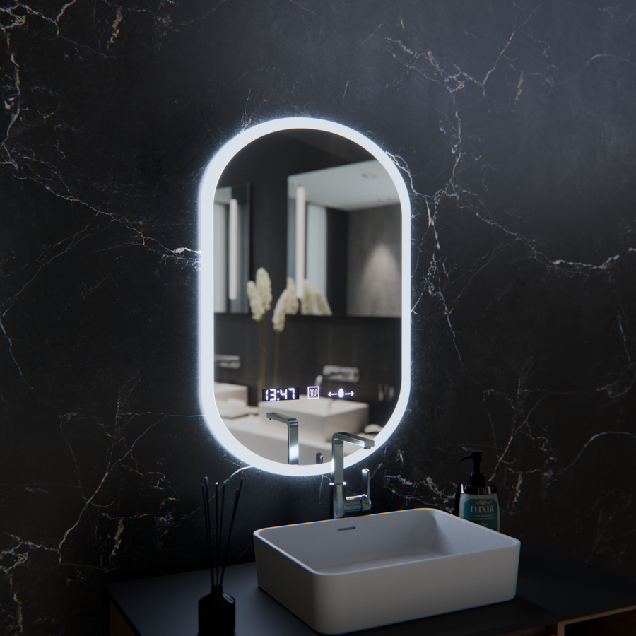Oval LED Mirror, 50x80cm, Lucia Marcello Sensor, Demister System, Clock & Thermometer, Dimabila Marcello Mirrors Default Title Alessandro Design