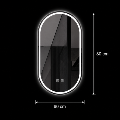 Oval LED mirror, 60x80cm, Velara Touch, Demister System, Dimmable