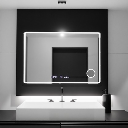 Rectangular LED mirror 120x80 Aura Riflesso Puro MotionGlow Marcello, Demisting System, Thermometer and Clock, Dimable Mirrors Marcello Default Title Alessandro Design