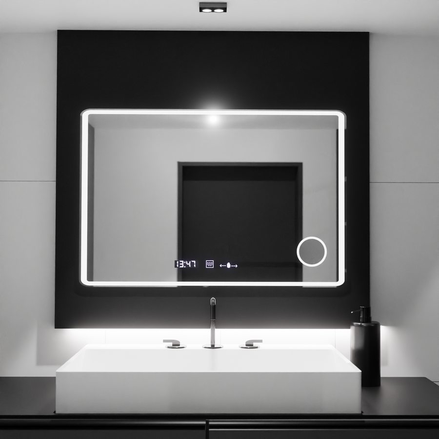 Rectangular LED mirror 120x80 Aura Riflesso Puro MotionGlow Marcello, Demisting System, Thermometer and Clock, Dimable Mirrors Marcello Default Title Alessandro Design