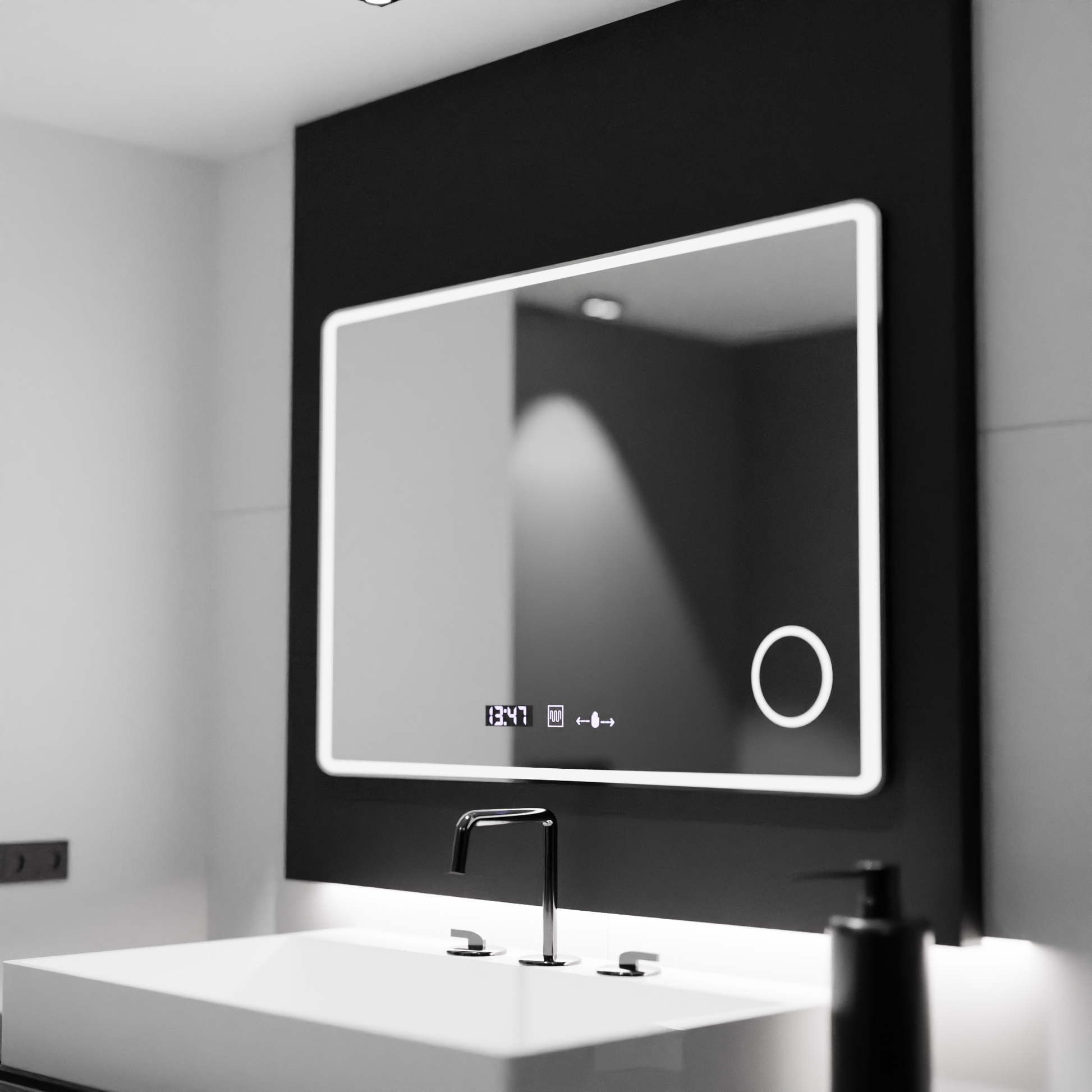 Rectangular LED mirror 120x80 Aura Riflesso Puro MotionGlow Marcello, Demisting System, Thermometer and Clock, Dimable Mirrors Marcello Default Title Alessandro Design