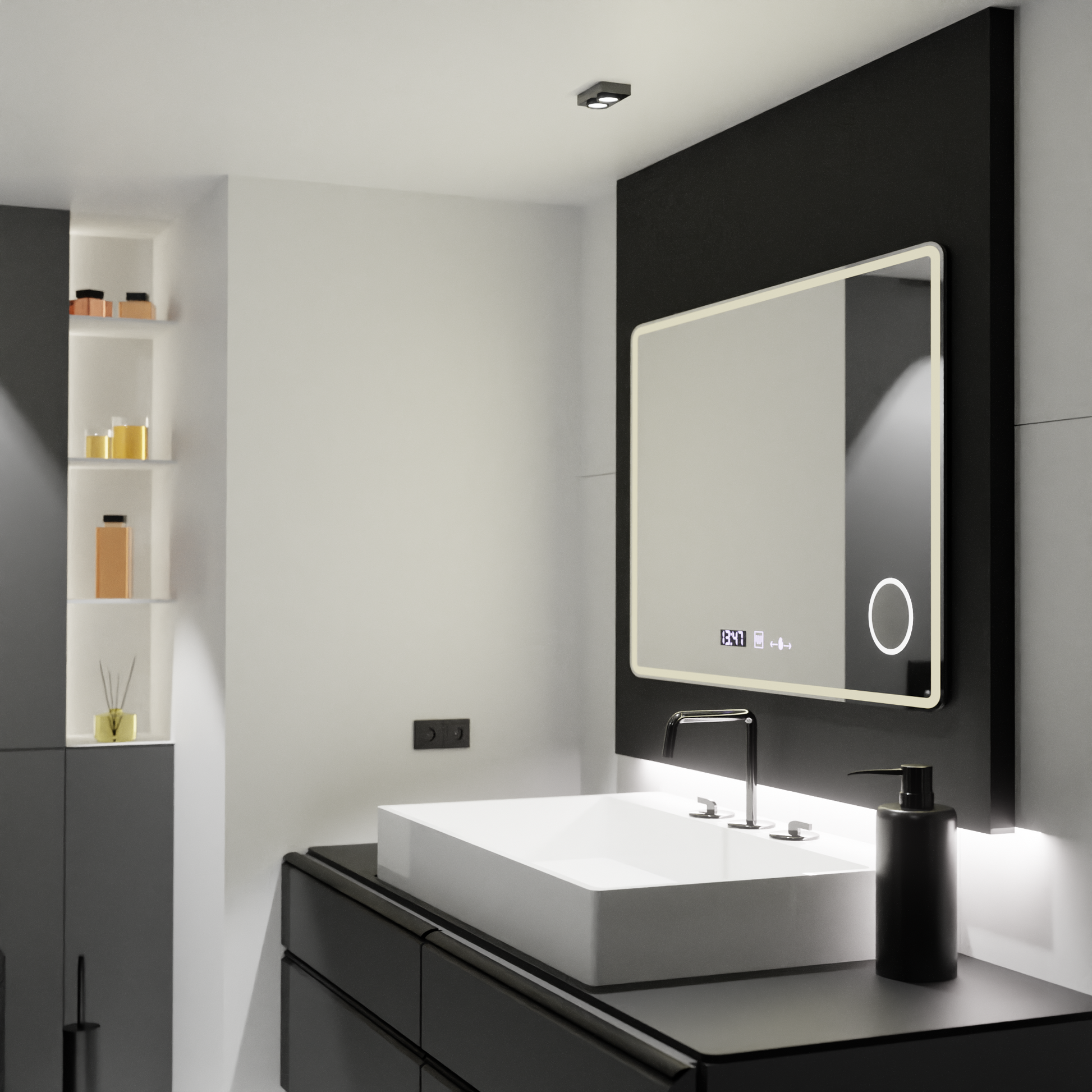 Rectangular LED mirror 120x80 Aura Riflesso Puro MotionGlow Marcello, Demisting System, Thermometer and Clock, Dimable Mirrors Marcello Default Title Alessandro Design