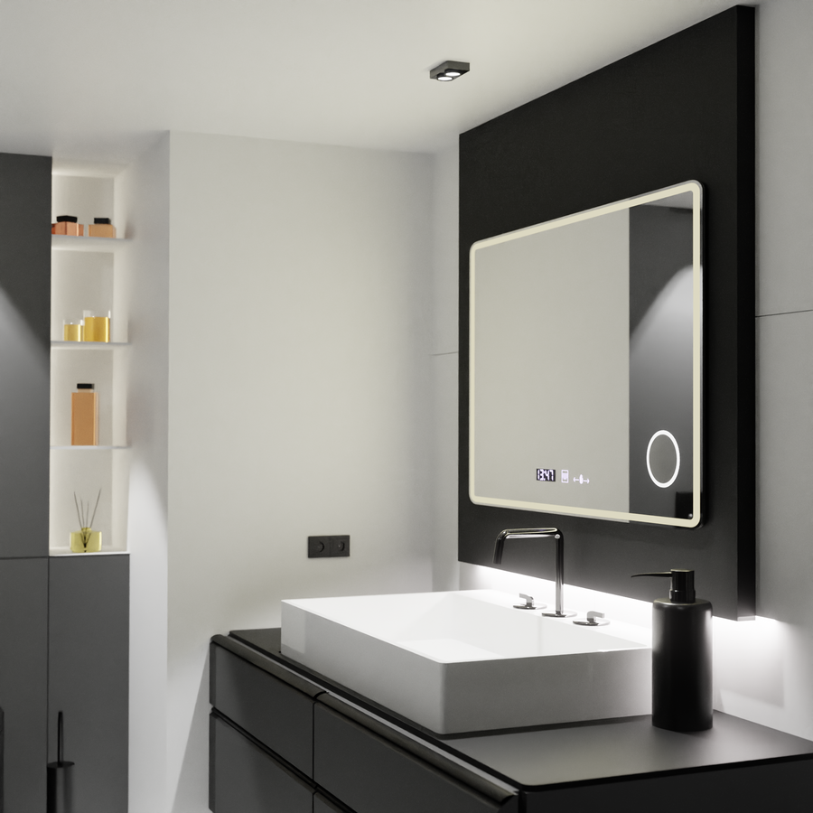 Rectangular LED mirror 120x80 Aura Riflesso Puro MotionGlow Marcello, Demisting System, Thermometer and Clock, Dimable Mirrors Marcello Default Title Alessandro Design