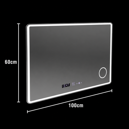 Rectangular LED mirror 120x80 Aura Riflesso Puro MotionGlow Marcello, Demister System, Thermometer and Clock, Dimmable