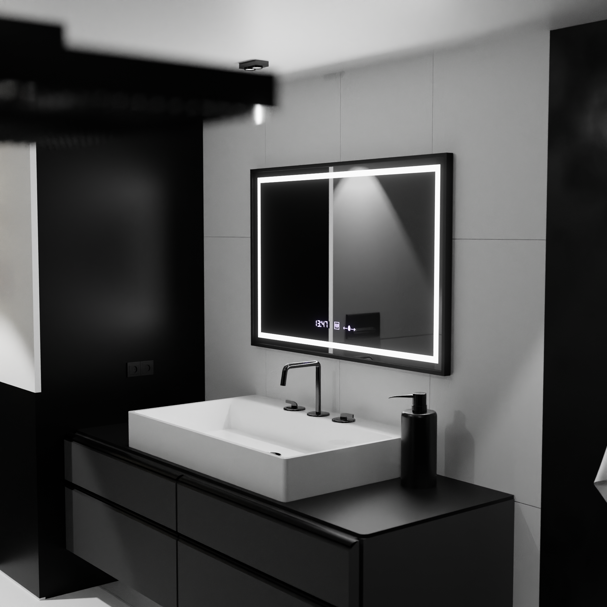 Rectangular LED Mirror, 100x80cm, Verite Majeste Noir MotionGlow Marcello, De-fogging System, Clock & Thermometer, Dimable Mirrors Marcello Default Title Alessandro Design