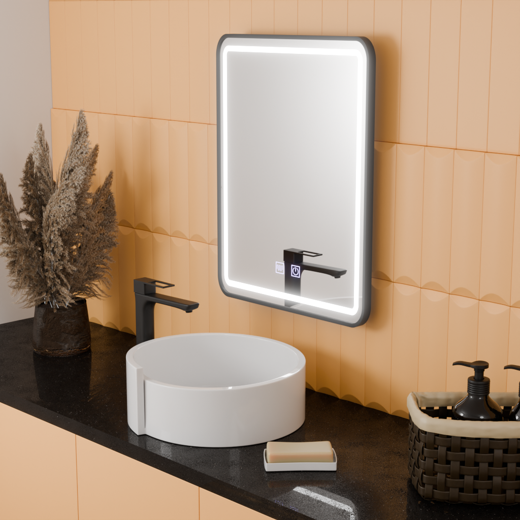 Rectangular LED Mirror, 50x70cm, EDGE Touch, Demister System, Black Frame Mirrors Korman E Default Title Alessandro Design