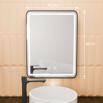 Rectangular LED mirror, 45x60cm, EDGE Touch, Demister System, Black Frame