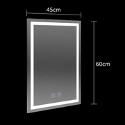 Rectangular LED mirror, 45x60cm, RADIANTE Touch, Demister System, Dimmable
