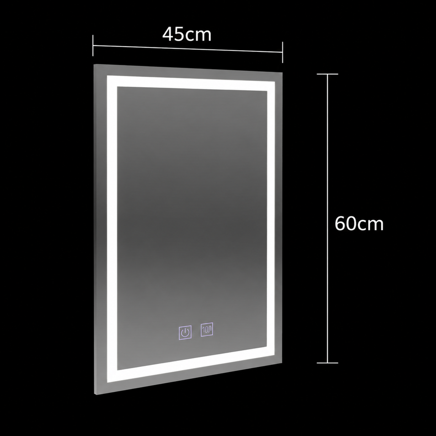 Rectangular LED mirror, 45x60cm, RADIANTE Touch, Demister System, Dimmable